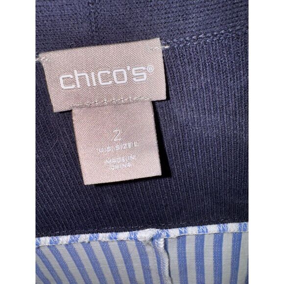 Chico's Blue & White Striped Knit One Button Cardigan Sweater Size 2 Large - Picture 4 of 4